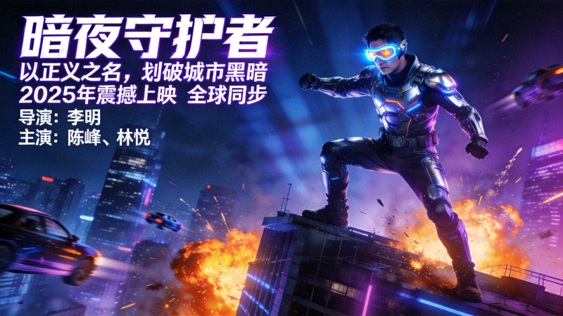 热门动作电影海报 - 城市夜景与英雄角色
